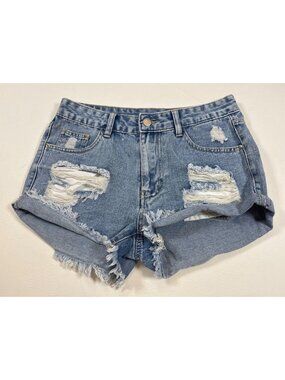 Shein Womens Blue Distressed Denim High-Waisted Shorts Size 26 (PP574)